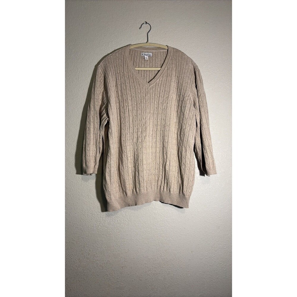 Kim Rogers Woman Tan Cable Knit V-Neck Sweater 2X